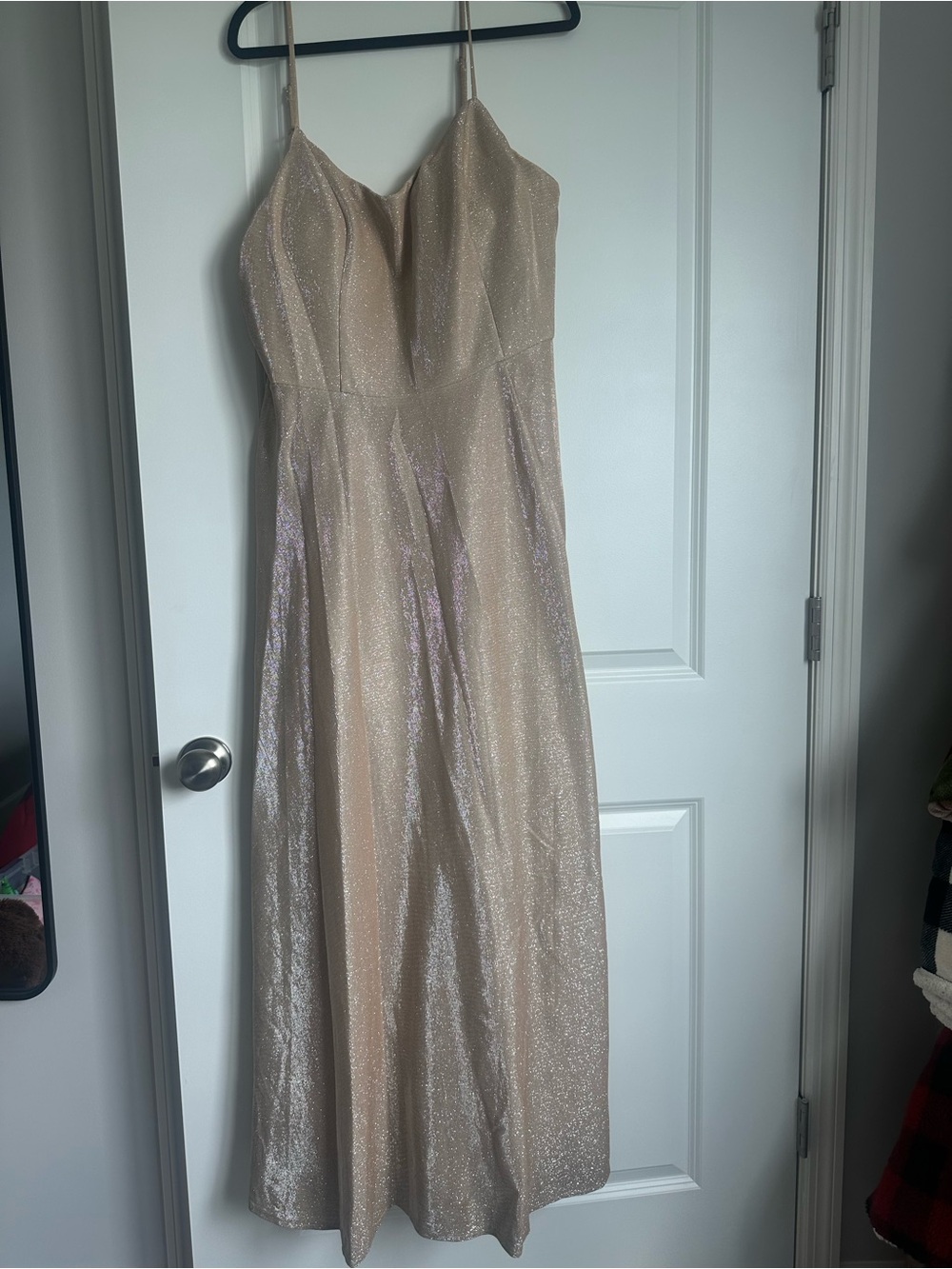 Shimmery Beige Spaghetti-Strap Prom Dress
